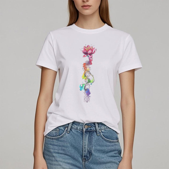 T-shirt imprimé aquarelle Olivenorma Lotus Chakra Energy