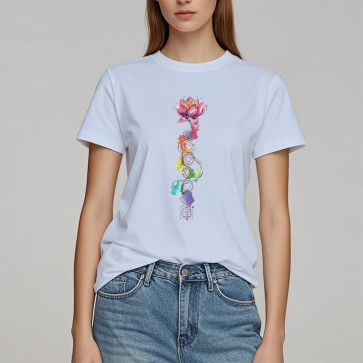 T-shirt imprimé aquarelle Olivenorma Lotus Chakra Energy
