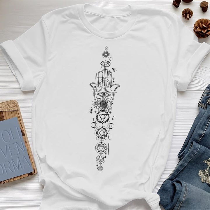 T-shirt Olivenorma Hamsa Mauvais Œil Chakra Protection Méditation