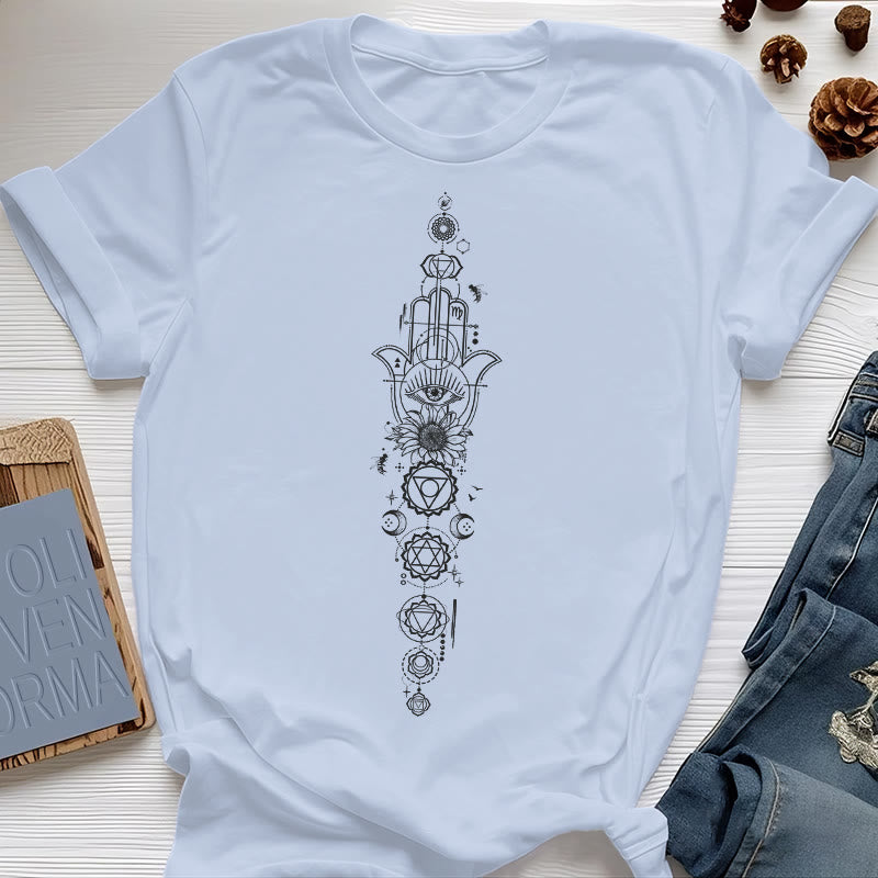 T-shirt Olivenorma Hamsa Mauvais Œil Chakra Protection Méditation - Bleu - 2XL - image 20