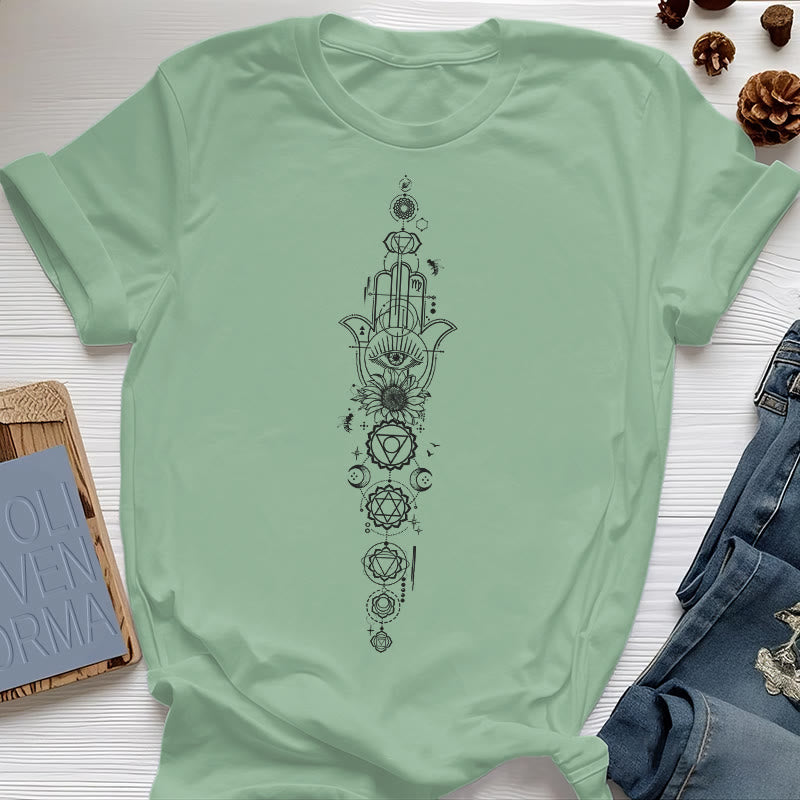 T-shirt Olivenorma Hamsa Mauvais Œil Chakra Protection Méditation - Vert clair - 2XL - image 23