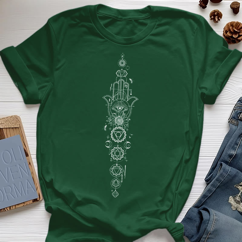 T-shirt Olivenorma Hamsa Mauvais Œil Chakra Protection Méditation - Vert foncé - 2XL - image 25