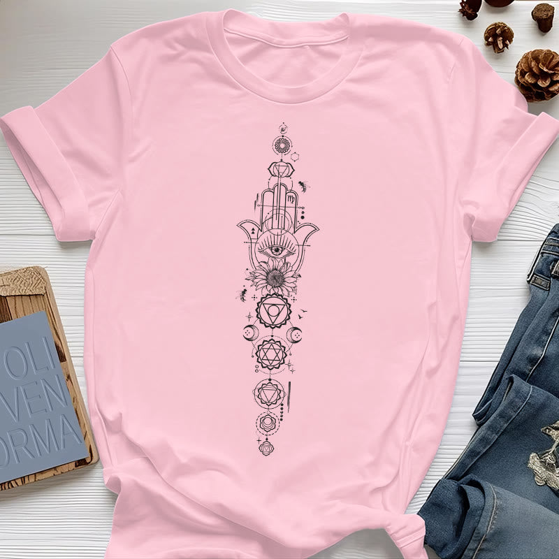 T-shirt Olivenorma Hamsa Mauvais Œil Chakra Protection Méditation - Rose - 2XL - image 16