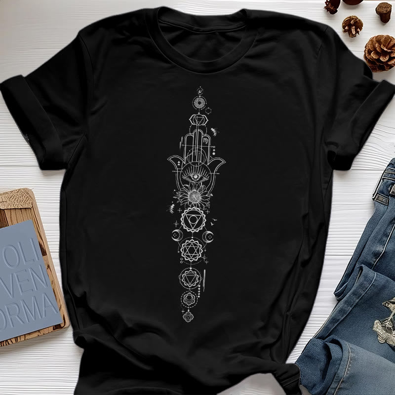 T-shirt Olivenorma Hamsa Mauvais Œil Chakra Protection Méditation