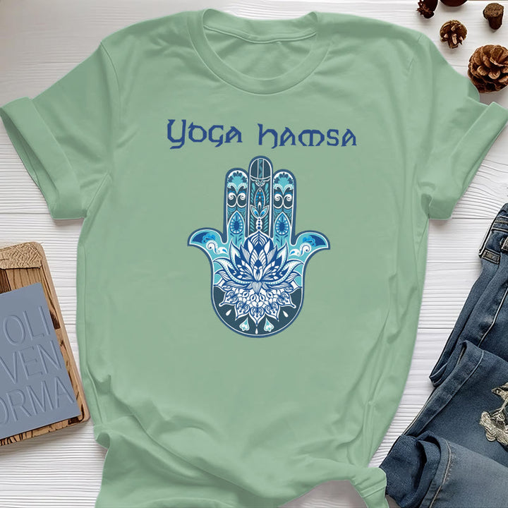 T-shirt confort imprimé Hamsa Yoga bleu Olivenorma