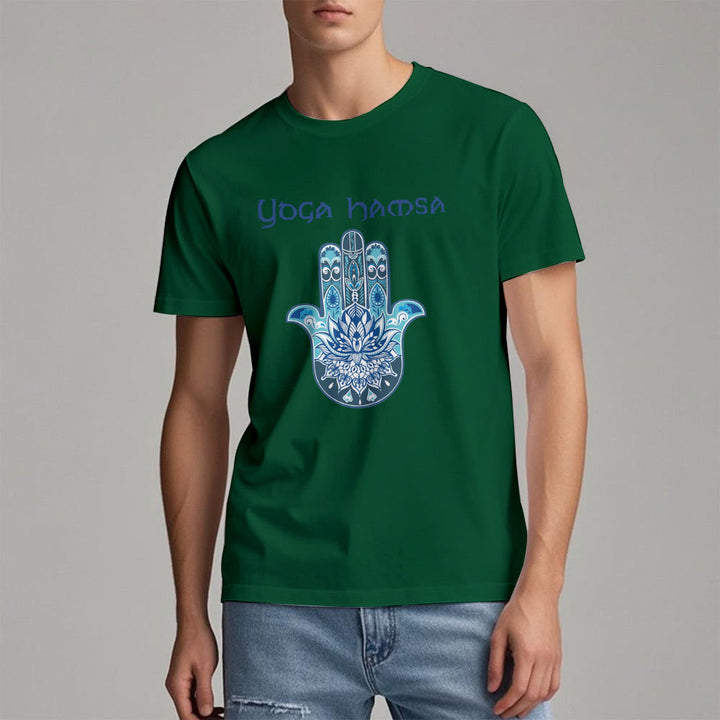 T-shirt confort imprimé Hamsa Yoga bleu Olivenorma