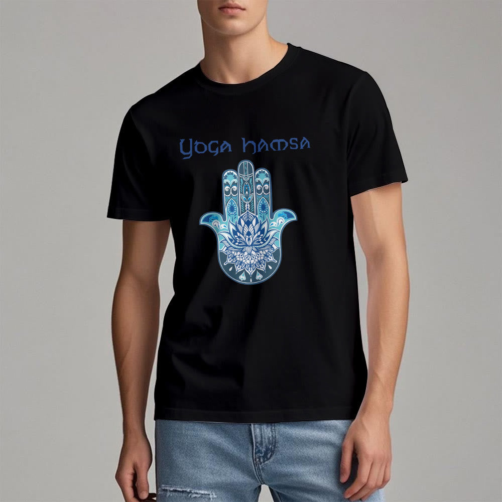 T-shirt confort imprimé Hamsa Yoga bleu Olivenorma