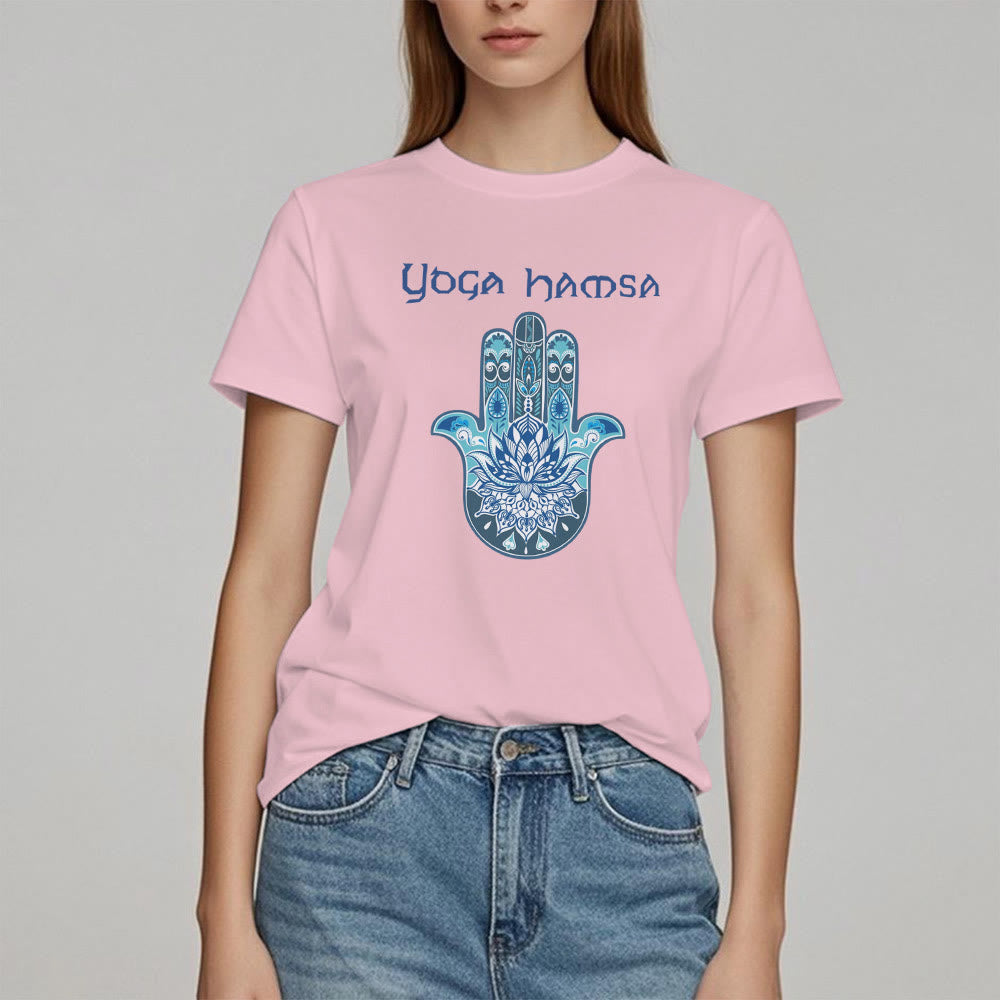 T-shirt confort imprimé Hamsa Yoga bleu Olivenorma
