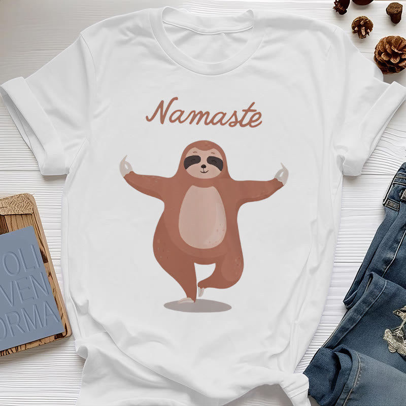 T-shirt Olivenorma Yoga Paresseux Citation Namasté - Blanc - 2XL - image 5