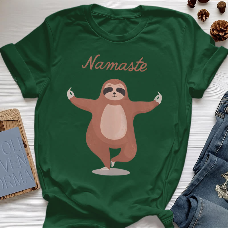 T-shirt Olivenorma Yoga Paresseux Citation Namasté - Vert foncé - 2XL - image 21