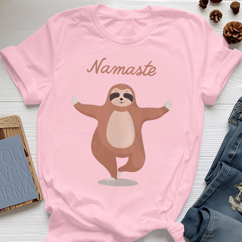 T-shirt Olivenorma Yoga Paresseux Citation Namasté - Rose - 2XL - image 15