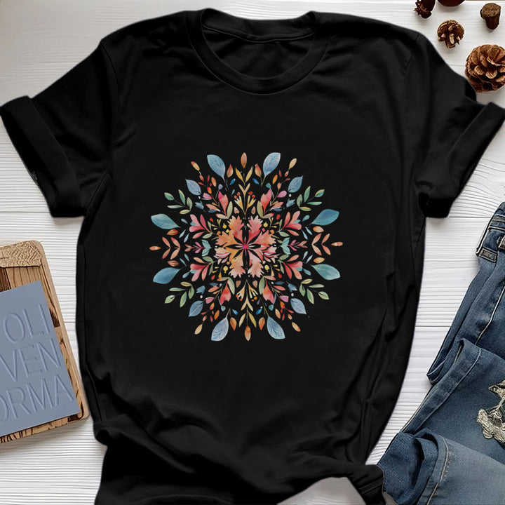 T-shirt printanier à motif floral mandala Olivenorma - Noir - 2XL - image 7