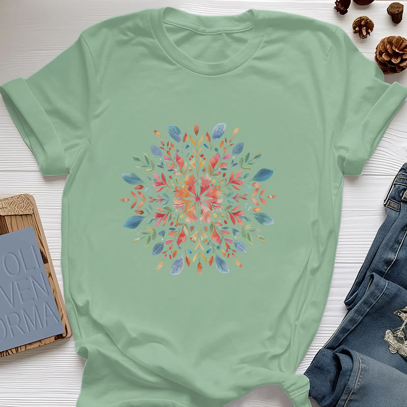 T-shirt printanier à motif floral mandala Olivenorma - Vert clair - 2XL - image 15