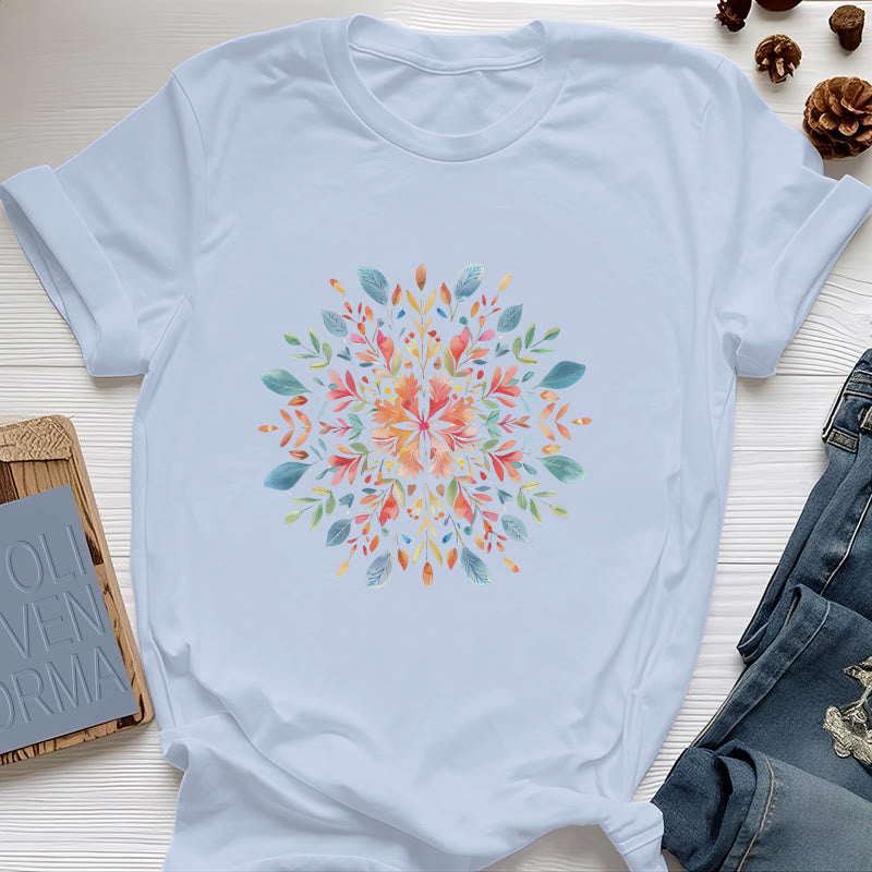 T-shirt printanier à motif floral mandala Olivenorma - Bleu - 2XL - image 9