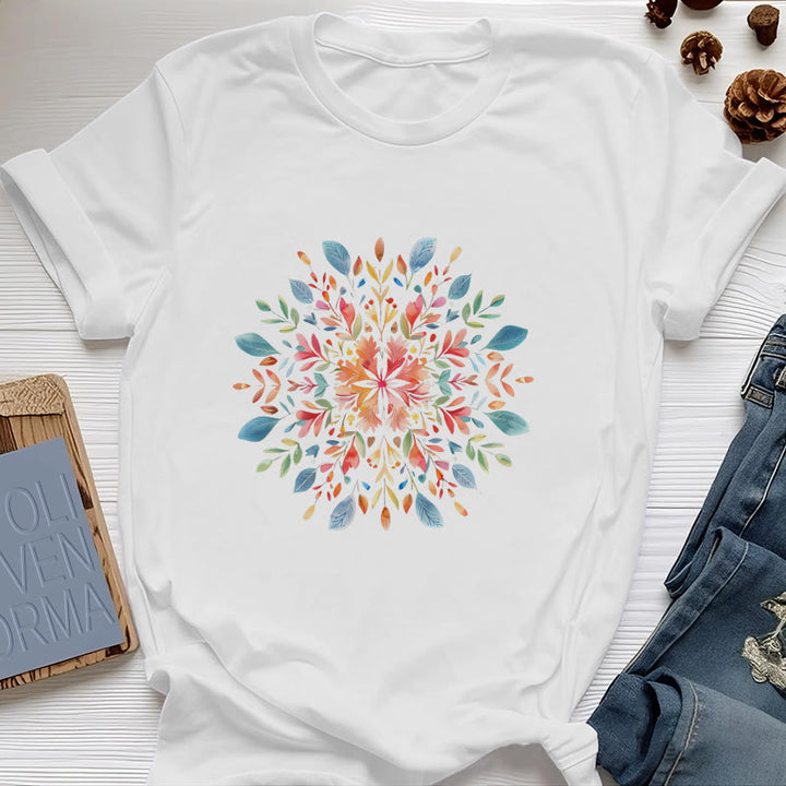 T-shirt printanier à motif floral mandala Olivenorma - Blanc - 2XL - image 0