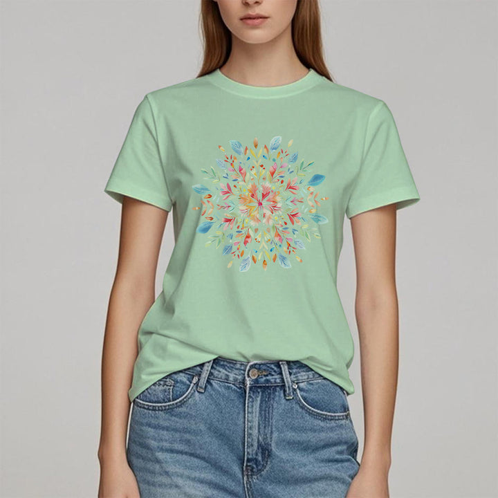 T-shirt printanier à motif floral mandala Olivenorma