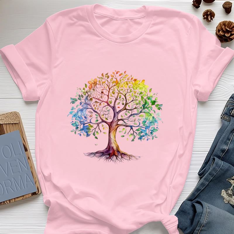 T-shirt Arbre de vie coloré Olivenorma Chakra - Rose - 2XL - image 16