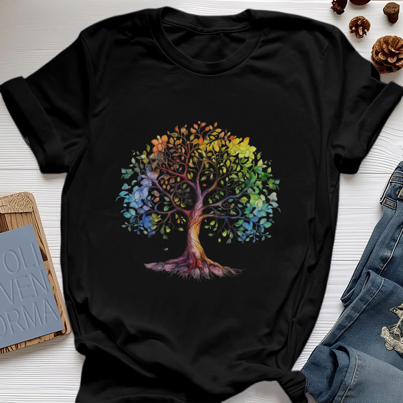 T-shirt Arbre de vie coloré Olivenorma Chakra - Noir - 2XL - image 8