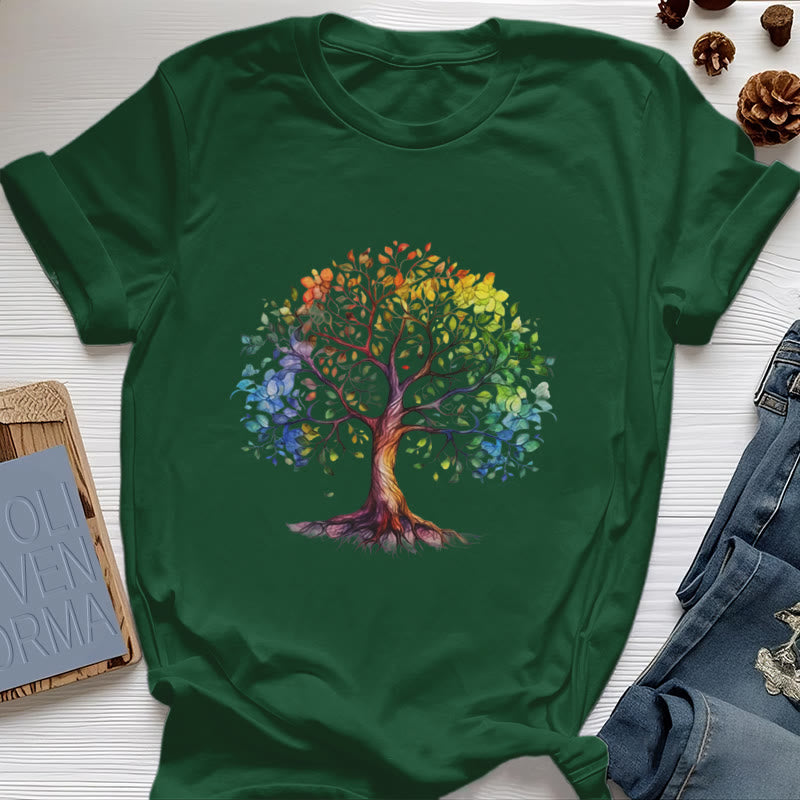 T-shirt Arbre de vie coloré Olivenorma Chakra - Vert foncé - 2XL - image 22