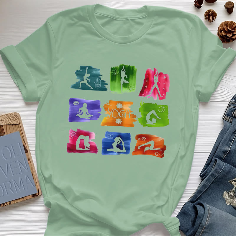 T-shirt imprimé coloré Olivenorma Yoga Poses - Vert clair - 2XL - image 16