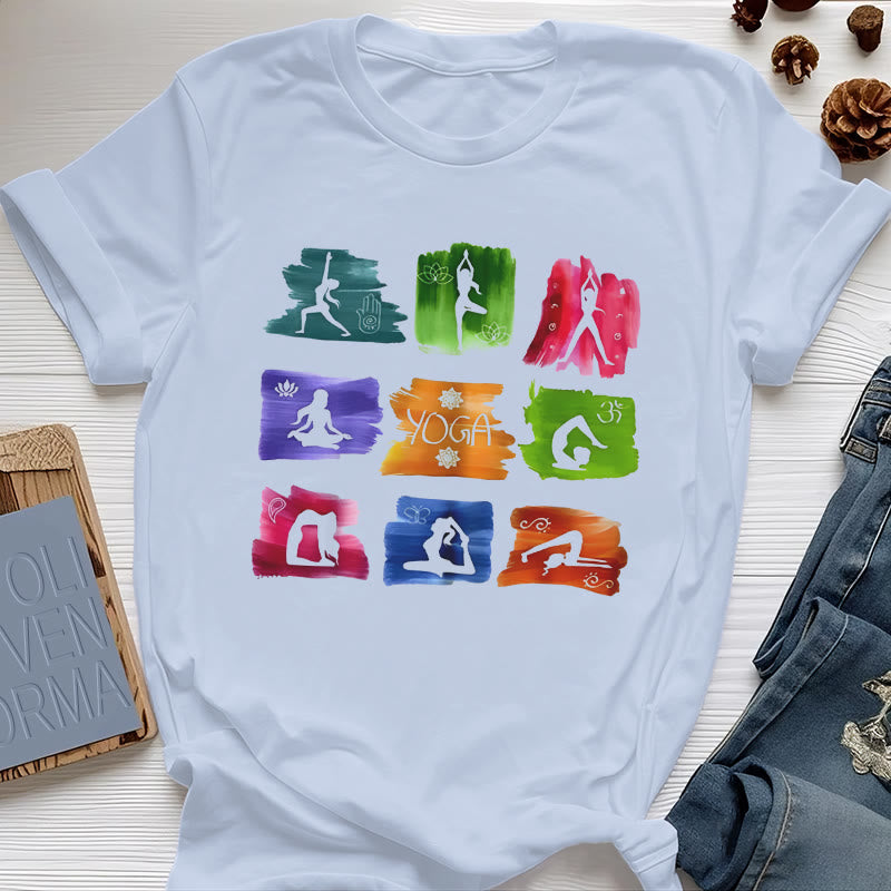 T-shirt imprimé coloré Olivenorma Yoga Poses - Bleu - 2XL - image 10