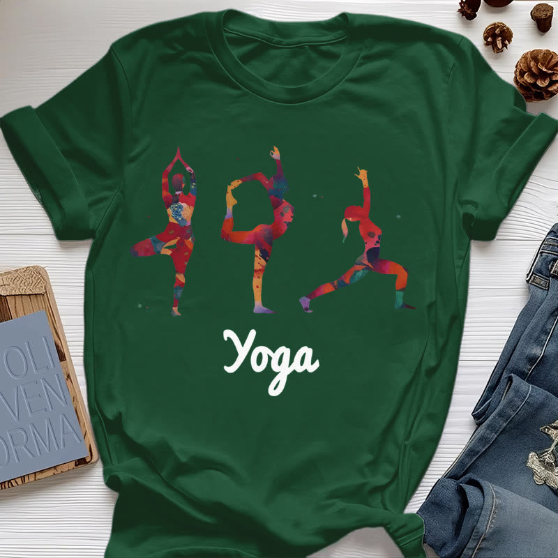 T-shirt imprimé coloré pour femme avec postures de yoga Olivenorma - Vert foncé - 2XL - image 18
