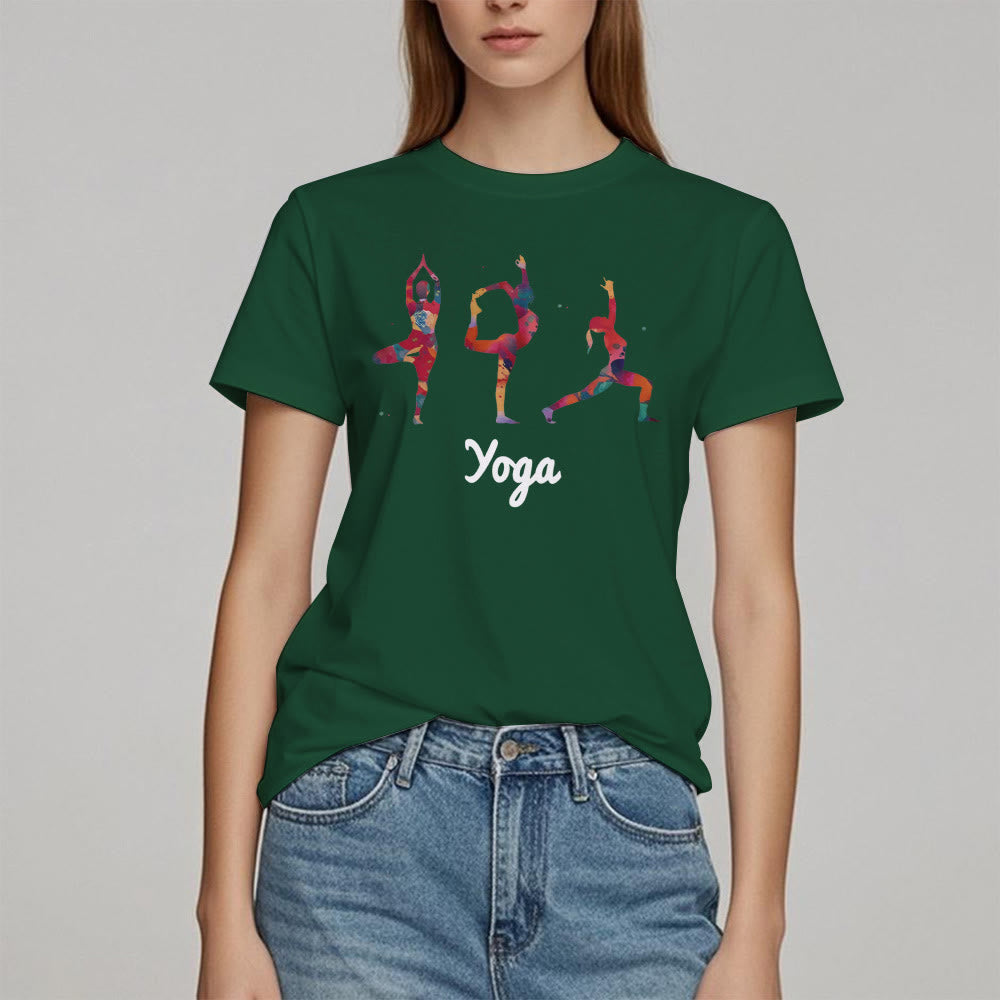 T-shirt imprimé coloré pour femme avec postures de yoga Olivenorma