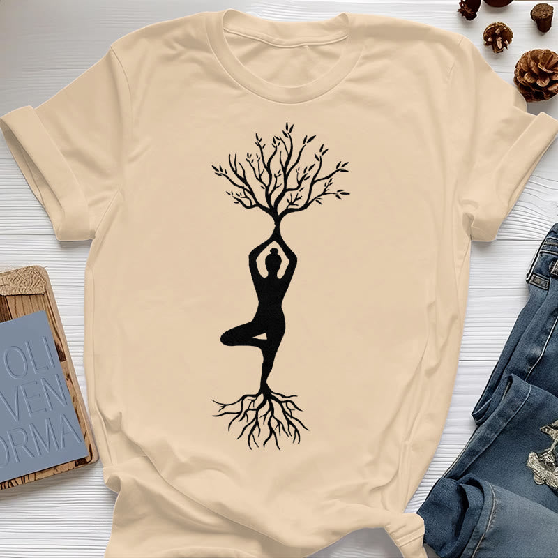 T-shirt Olivenorma , posture de yoga enracinée de l'arbre - Jaune - 2XL - image 10