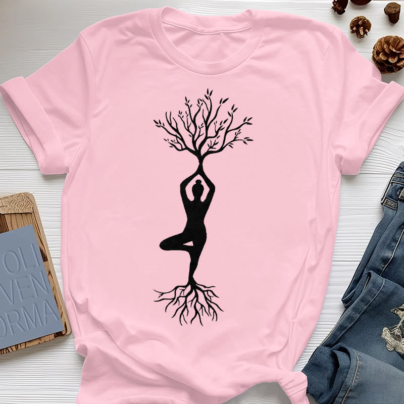 T-shirt Olivenorma , posture de yoga enracinée de l'arbre - Rose - 2XL - image 14