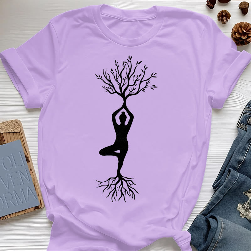 T-shirt Olivenorma , posture de yoga enracinée de l'arbre - Violet - 2XL - image 16