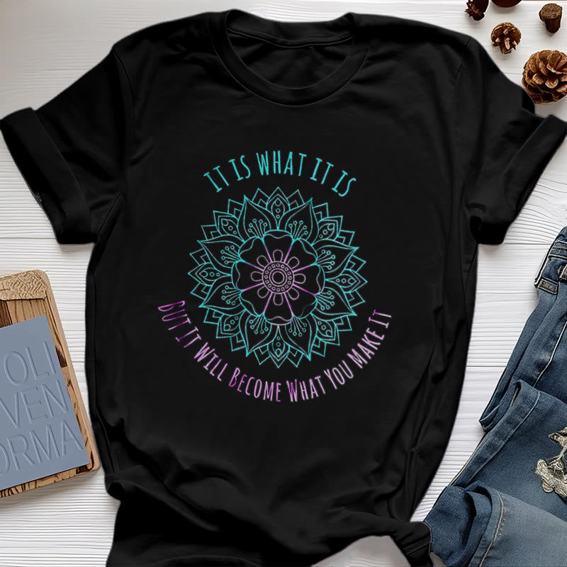 T-shirt Olivenorma « It Is What It Is » avec citation mandala - Noir - 2XL - image 9