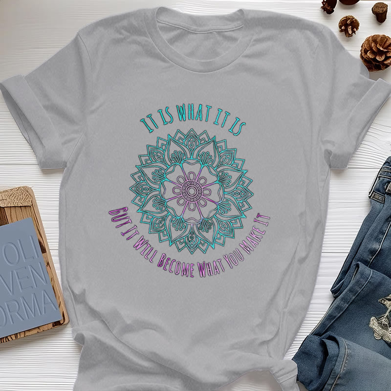 T-shirt Olivenorma « It Is What It Is » avec citation mandala - Gris - 2XL - image 0