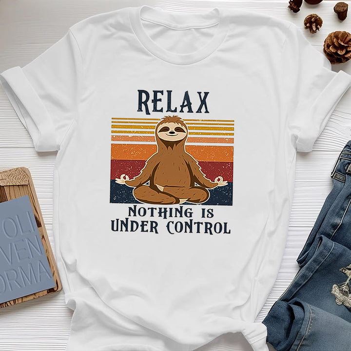 T-shirt rétro en coton Olivenorma , motif paresseux décontracté
