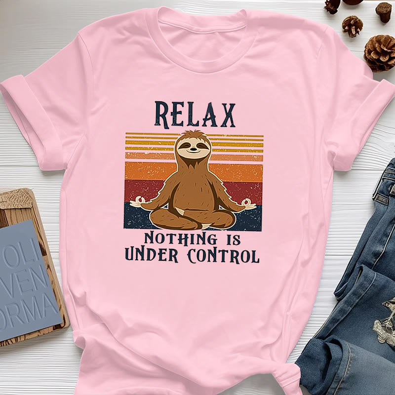 T-shirt rétro en coton Olivenorma , motif paresseux décontracté - Rose - 2XL - image 15