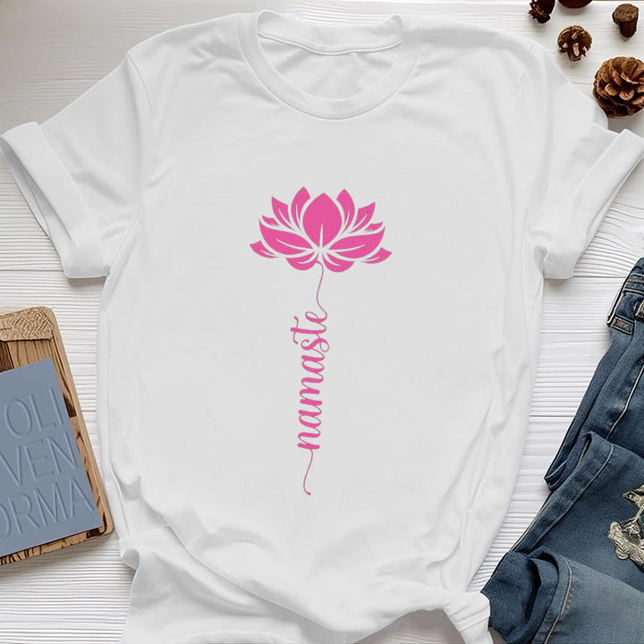Olivenorma Namaste Lotus Yoga T-shirt en coton - Blanc - 2XL - image 0