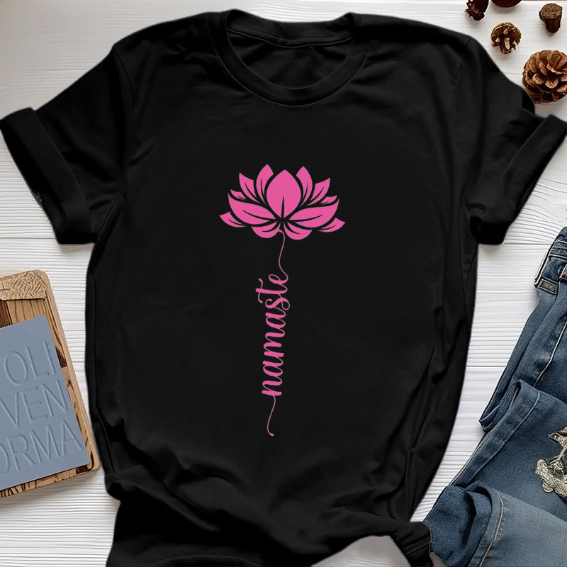 Olivenorma Namaste Lotus Yoga T-shirt en coton - Noir - 2XL - image 7