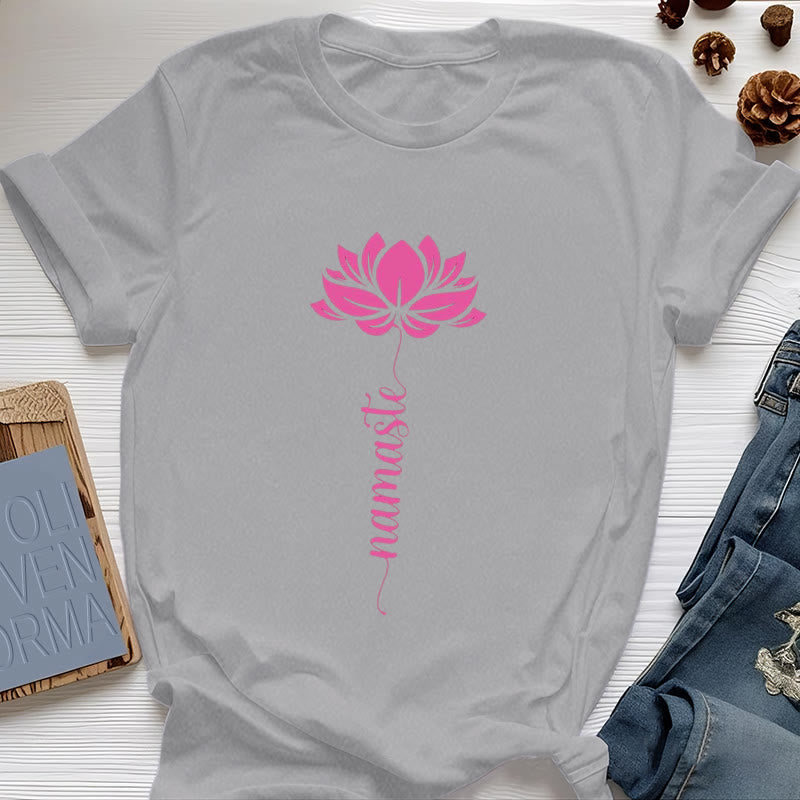 Olivenorma Namaste Lotus Yoga T-shirt en coton - Gris - 2XL - image 9