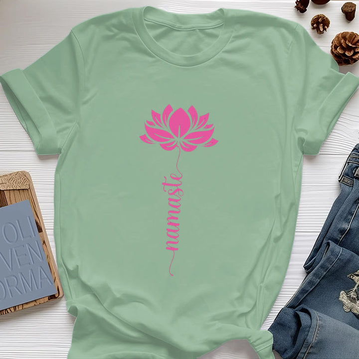 Olivenorma Namaste Lotus Yoga T-shirt en coton - Vert clair - 2XL - image 16