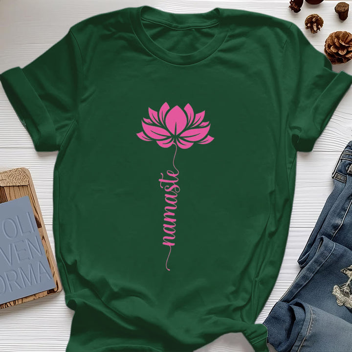 Olivenorma Namaste Lotus Yoga T-shirt en coton - Vert foncé - 2XL - image 18