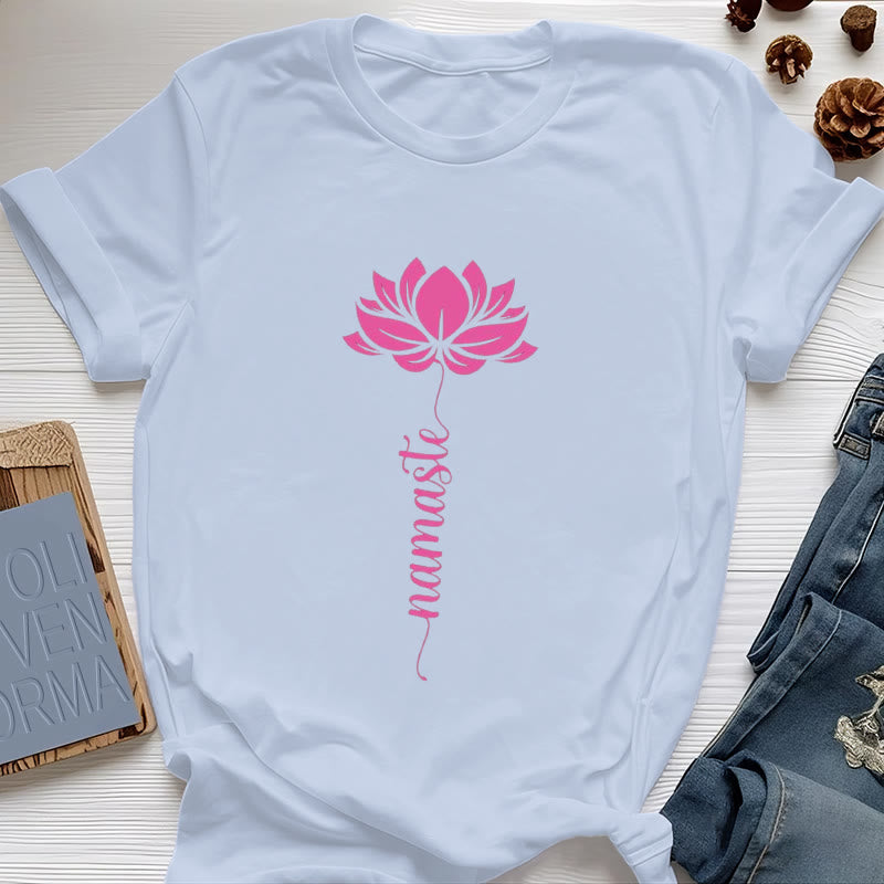 Olivenorma Namaste Lotus Yoga T-shirt en coton - Bleu - 2XL - image 13