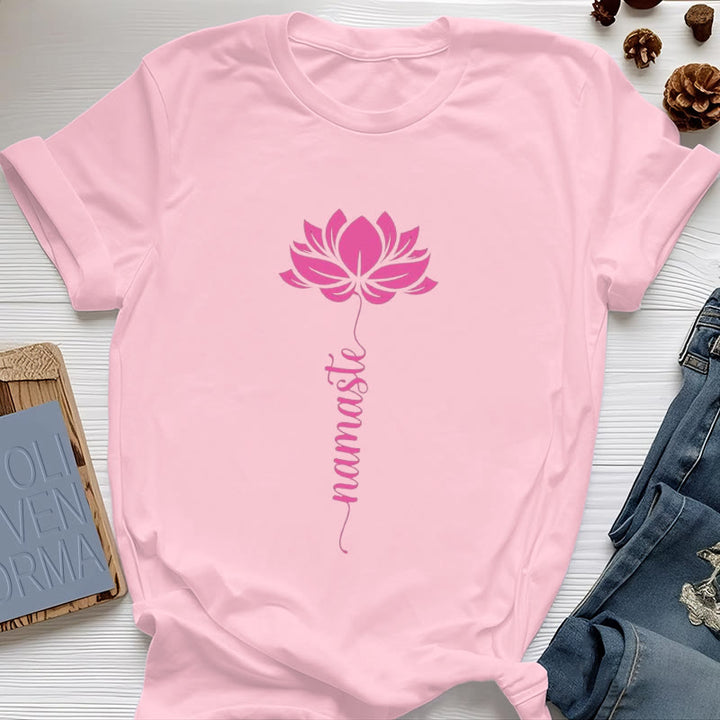 Olivenorma Namaste Lotus Yoga T-shirt en coton - Rose - 2XL - image 15