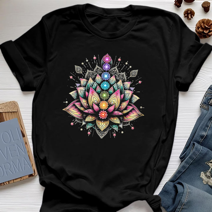 Olivenorma Chakra Fleur de Lotus Yoga Méditation T-Shirt - Noir - 2XL - image 0