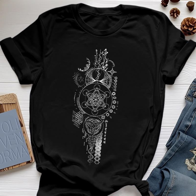 T-shirt Olivenorma Fleur de Vie Géométrie Sacrée - Noir - 2XL - image 0