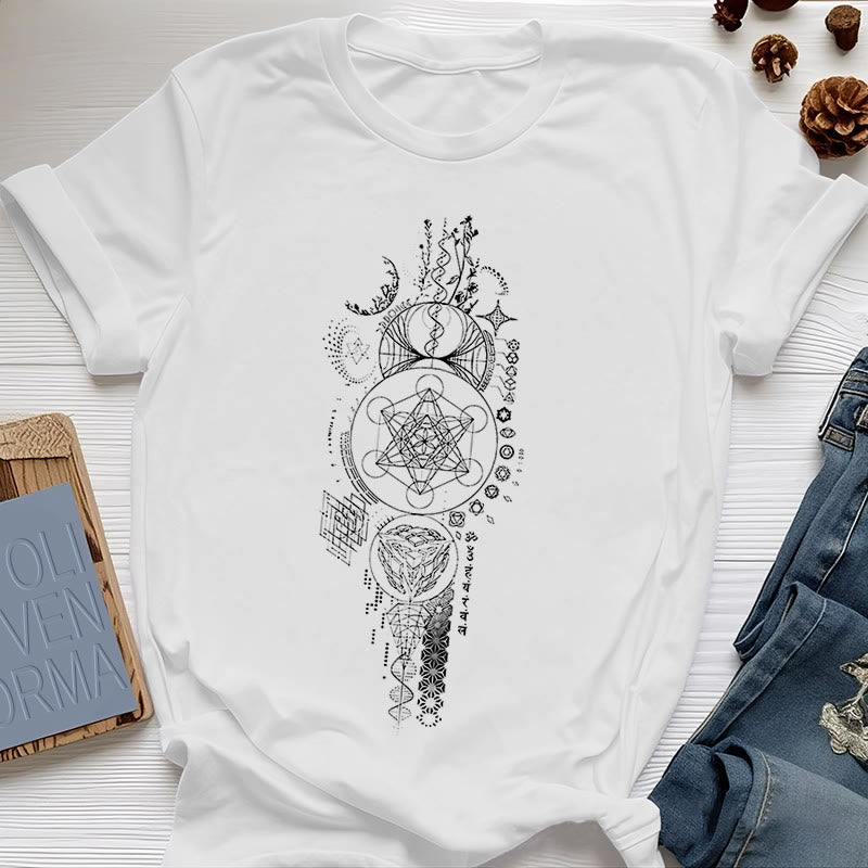 T-shirt Olivenorma Fleur de Vie Géométrie Sacrée - Blanc - 2XL - image 5