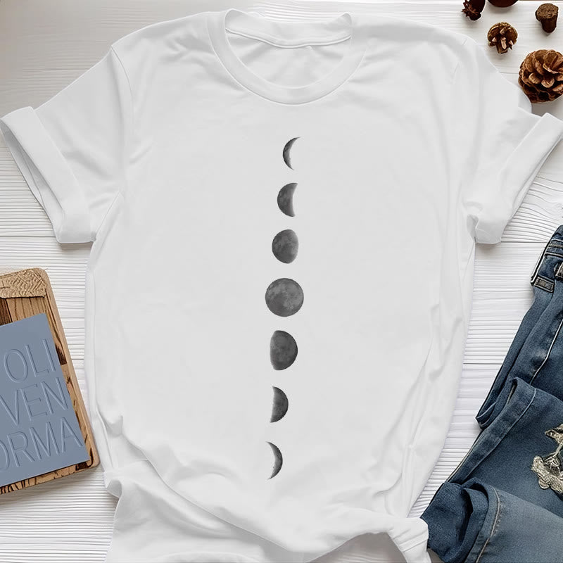 T-shirt de méditation et de yoga Olivenorma avec imprimé phases de la lune - Blanc - 2XL - image 0