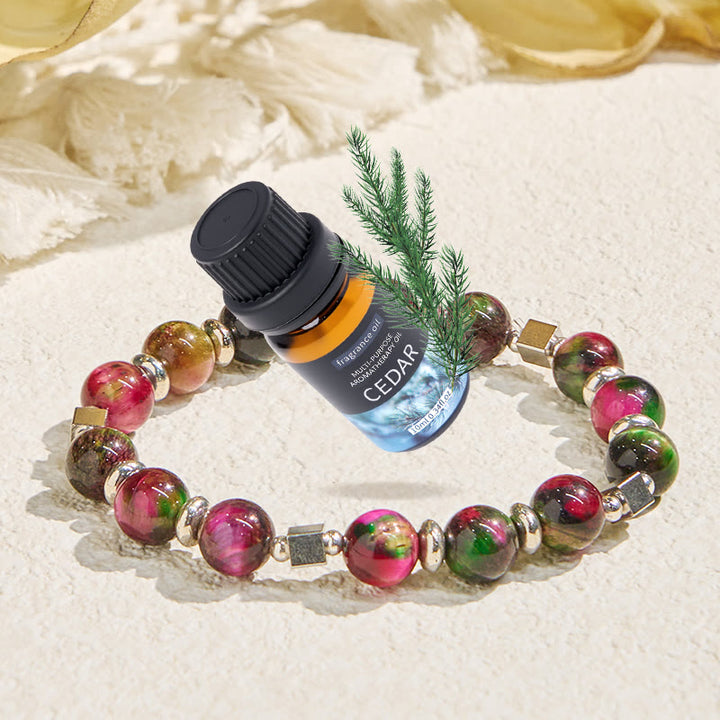 Bracelet Olivenorma « Celestial Pulse » Galaxy œil de tigre, huile essentielle anti-anxiété - Bracelet + Huile Essentielle de Cèdre - image 1