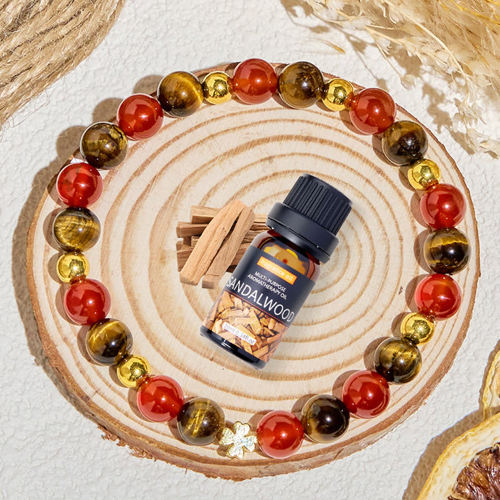 Bracelet Olivenorma « Lucky Clover » en œil de tigre et agate rouge, huile essentielle porte-bonheur - image 4