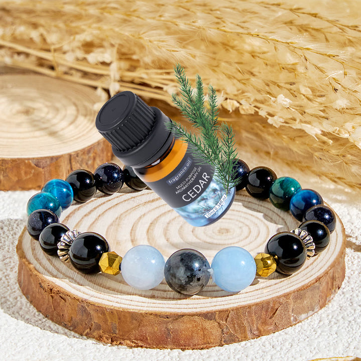 Bracelet d'huiles essentielles de guérison en obsidienne Olivenorma « Ciel de minuit » - Bracelet + Huile Essentielle de Cèdre - image 1