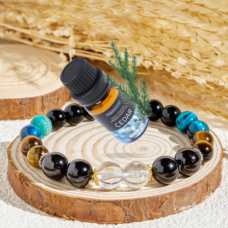 Bracelet Olivenorma « Deep Palette » en cristal transparent hématite purifiant aux huiles essentielles - Bracelet + Huile Essentielle de Cèdre - image 1
