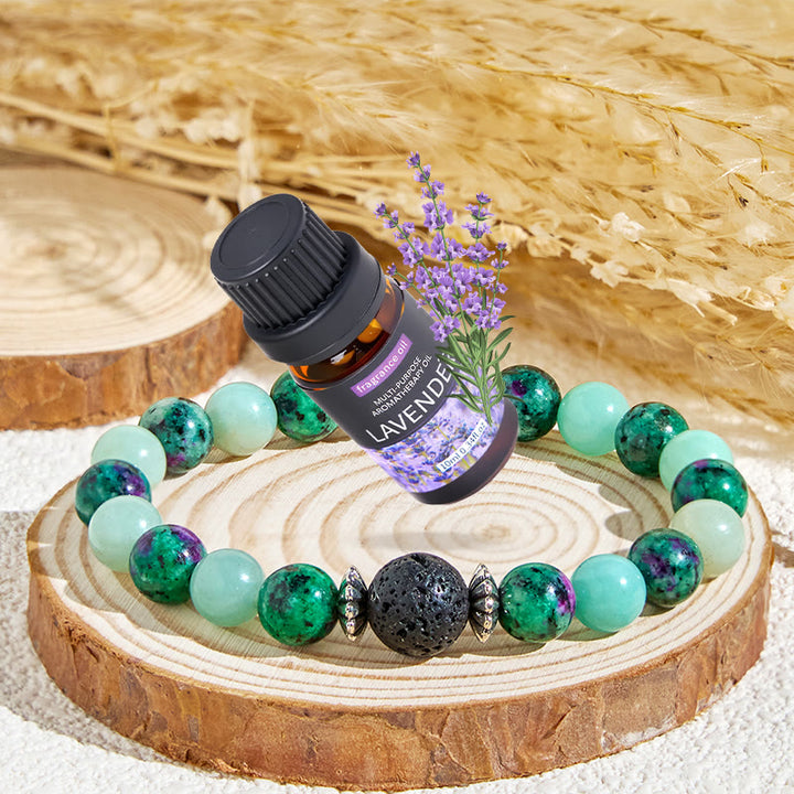Bracelet Olivenorma « Forest Pebbles » aux huiles essentielles et aux pierres précieuses naturelles - Bracelet + Huile Essentielle de Lavande - image 1